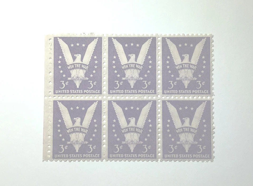 US 3 Cent Win the War Stamps, 1942, Scott #905, Block of 6, MNH VF. - Image 1 of 1