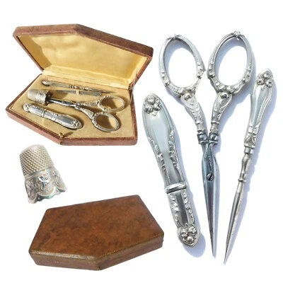 ANCIEN NECESSAIRE DE COUTURE EN ARGENT MASSIF FRENCH SOLID SILVER SEWING SET - Photo 1/4