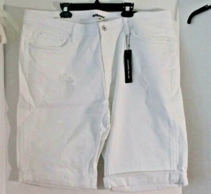 CASA DE MUÑECAS~PANTALONES CORTOS VAQUEROS BERMUDA ENROLLABLES BLANCOS DESGASTADOS~Mujer 20~NUEVO CON ETIQUETAS - Imagen 1 de 7