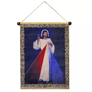 Divine Mercy - Hanging Tapestry Icon, 14 Inch Tall Including Hanger Part - Picture 1 of 2