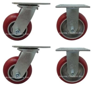ES5X2AX-SET 5 Inch Caster set of 4 Ergonomic Poly Wheels 2 Rigid 2 Swivel - Picture 1 of 3