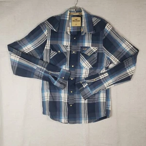 Camisa a Presión Hollister Perla Para Hombres XL XLarge Azul Cuadros Rockabilly Bolsillos Occidentales - Imagen 1 de 10