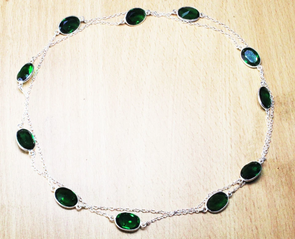 Chrome Diopside Gemstone Handmade 925 Sterling Silver Jewelry Necklaces Sz 36" - Image 1 of 1