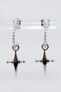 Earrings Rhodium plated over 925 Silver Half Hoop Dagger - Picture 1 of 2