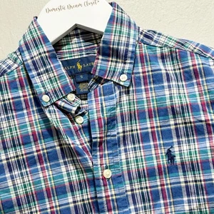 RALPH LAUREN BLUE LABEL Boy’s Blue Plaid Long Sleeve Button Down Shirt Size 5 - Picture 1 of 7
