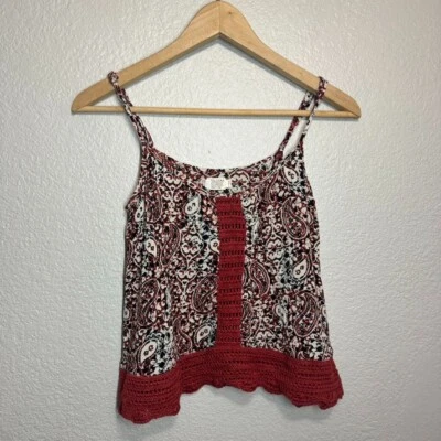 Volcom Tank Top Women XSmall Burn Orange Crochet Paisley Coquette Bohemian Flowy - Image 1 of 4