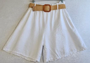 Made in Italy Shorts Women M Viscose Bermuda Elastic Waist Belted White Beachy - Picture 1 of 12