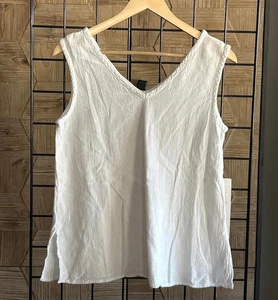 NWT Cecilia Nathal Womens Tank Top Medium White Cotton Gauze Cottage - Picture 1 of 4