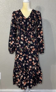 Abito midi donna Old Navy scuro cottagecore smocked floreale taglia M fata grunge - Foto 1 di 15