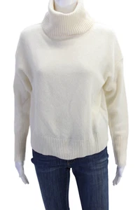 360 Sweater Womens Long Sleeve Boxy Cashmere Turtleneck Sweater White Size XS - Picture 1 of 6