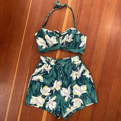 Conjunto de mono corto halter de algodón de dos piezas vintage años 40 50 XS Foto 1 de 4