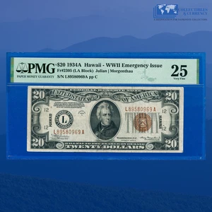 Fr.2305 1934A $20 FRN Brown Seal "HAWAII" Emergency Issue WWII, PMG VF 25 #80969 - Picture 1 of 3