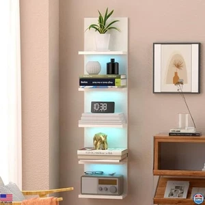 Estantería de pared flotante de 5 niveles con luz RGB para almacenamiento de dormitorio sala de estar - Imagen 1 de 6