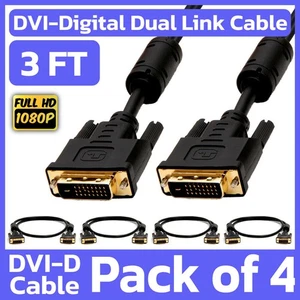 4 Pack 3 Feet DVI Cable DVI-D Dual-Link Male to Male Cord Digital Monitor Cable - Picture 1 of 6