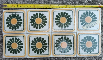 VTG 3" Sunburst Flower Pattern Japanese Ceramic Tile 8pcs - Image 1 of 4