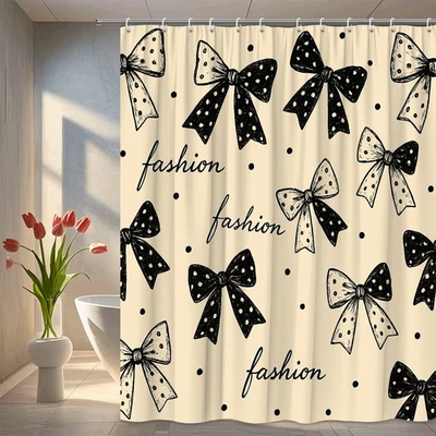 时尚蝴蝶结浴帘 - 圆点设计黑白 — 第 1/4 张图片