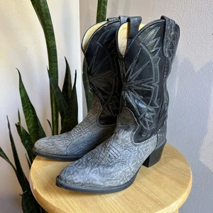 Wrangler Leather Cowboy Boots Size 4 D Gray And Black Star Design - Picture 1 of 11