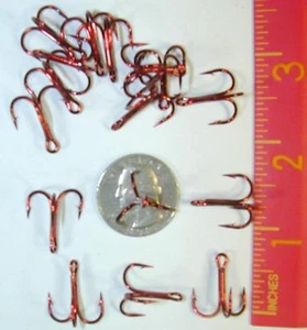 50 Red Treble Hooks 3X strong size #6 6 Bait or Lures Round Bend - Picture 1 of 2
