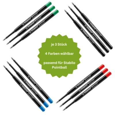 3 x STABILO Kugelschreiber-Ersatzmine für Pointball Großraummine ballpoint 0,5mm - Bild 1 von 2
