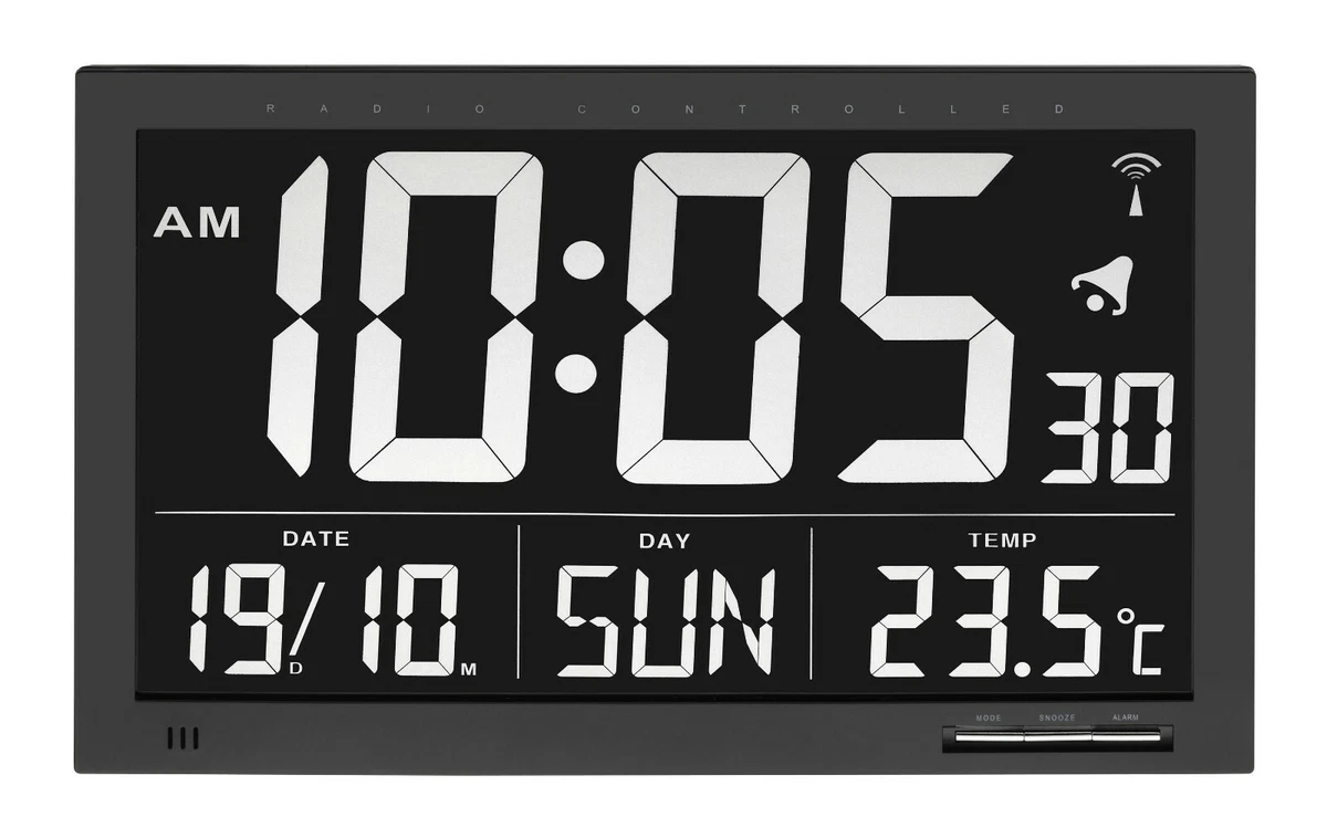 Digitaler Wecker Mit Temperatur & Luftfeuchtigkeitsanzeige, 3 Alarmmodi, LCD-Display, Schwarz