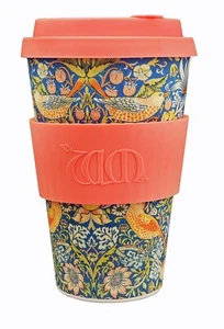 Reusable Sustainable Ecoffee Cup William Morris Strawberry Thief 14oz - PLA - Picture 1 of 5