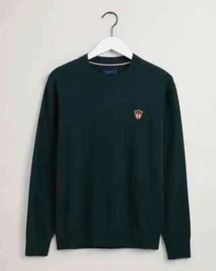Gant Shield Crew Neck Jumper 100% Lambswool Tartan Green Size Large RRP £145 - Picture 1 of 14