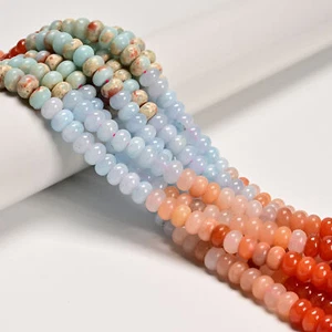 09-Multi-color Gemstone Smooth Rondelle Beads Size 5x8mm 15.5'' Strand - Picture 1 of 3