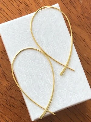 925 Sterling Silver Fish Hoop Threader Earrings Gold Oval Hoops 45mm(1.77") - Image 1 of 4