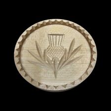 Vintage Primitive Wood Butter Mold Stamp Deep Carved Design Thistle 8 1/4"