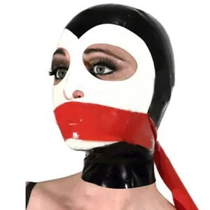 Latex Hood With Red Band Rubber Mask for Fetish Catsuit Cosplay Party Clubwear - Picture 1 of 5