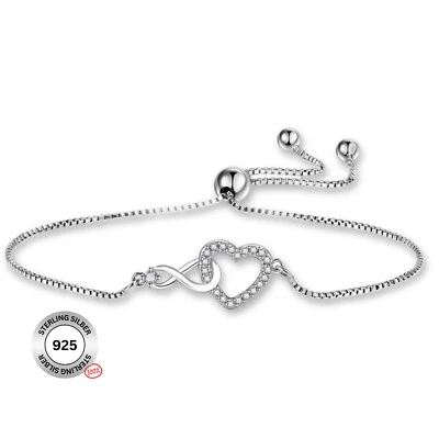 Silberarmband Infinity Unendlichkeit Herz 925 Sterling Silber Armband Damen - Bild 1 von 4