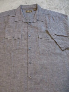 Cafe Luna Linen Hawaiian Camp Shirt Mens Medium Blue Guayabera Beach Vacation - Picture 1 of 18