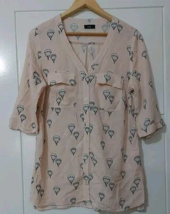 F&F Soft Coral 3/4 Sleeve Top/Tunic Button Up Size Uk 8 - Picture 1 of 6