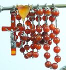 Antique 19THC french rosary dark orange agate & sterling silver rare