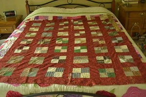 Early 1900 Antique Hand-Pieced Squares & Stripes Quilt-Top, 52" x 66", Twin M119 - Picture 1 of 11