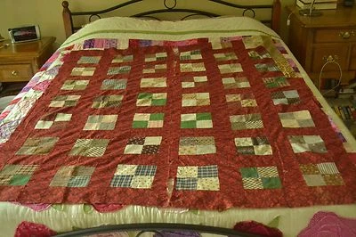 Early 1900 Antique Hand-Pieced Squares & Stripes Quilt-Top, 52" x 66", Twin M119 - Image 1 of 4