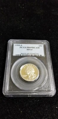 1995 S Silver Washington Quarter - PCGS  PR69DCAM Deep Cameo  - Image 1 of 2