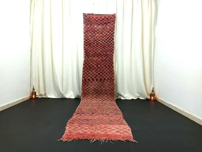 Племенной винтажный клетчатый марокканский ковер ручной работы 2 фута 62 дюйма x 12 футов 56 дюймов шерстяной берберский ковер - Изображение 1 из 4