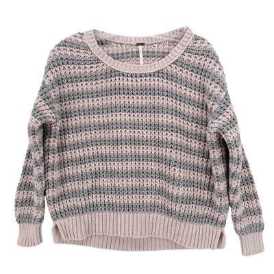 Suéter de malha Free People At The Beach listrado cinza rosa macio pequeno - Imagem 1 de 4