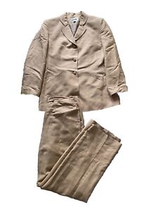 Kasper Pant Set Suit Size 12 Tan Linen Blend Camel Beige
