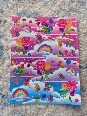 Folha adesiva vintage Lisa Frank S282 flores arco-íris borboletas CE - Imagem 1 de 4