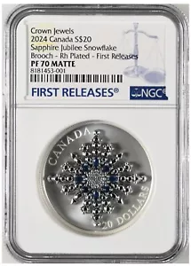 NGC PF70 FR 2024 Sapphire Jubilee Snowflake Brooch Silver Coin 1OZ RH plated - Picture 1 of 2