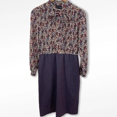 Vintage 70's Paul Alfred Paisley Tie Neck Secretary Dress Size Medium or Small - Image 1 of 4