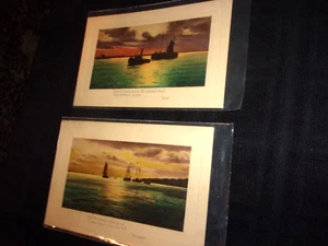 SAILING BOATS AT SUNSET ARTWORK AND POEMS VINTAGE POSTCARD SET - 1909 - GERMANY - Picture 1 of 5