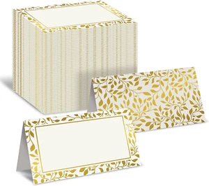 100 Stück Tischkarten, 2 x 3,5 Zoll, weiß mit Metallic Blattgold Folienrand, Fol - Bild 1 von 6