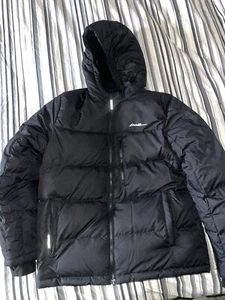 EUC Eddie Bauer Boy's Superior Down Parka Hooded Sz XLarge Black - Picture 1 of 3