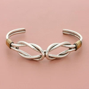 ⚡️clearance⚡️ sterling silver & gold accent double knot cuff bracelet size 7in - Picture 1 of 4
