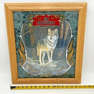 Old Milwaukee Wildlife Series 2 "The Wolf" Mirror Sign Man Cave Bar 19" x 17" - Picture 1 of 10