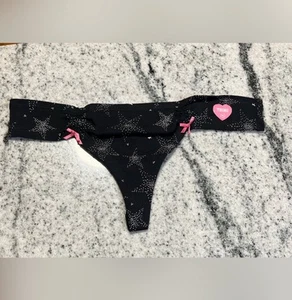 NEW VICTORIA'S SECRET PINK STARS RUCHED BOW VINTAGE RARE THONG PANTIES LARGE VS - Picture 1 of 4