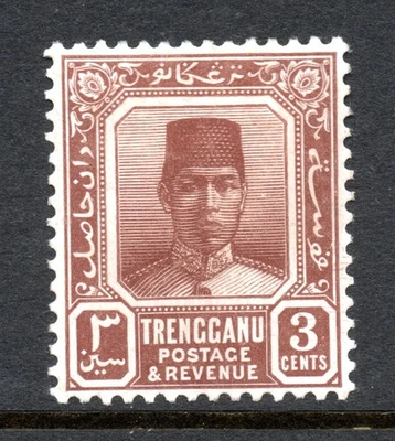 Malaysian States TRENGGANU 1921/41 3c reddish brown SG 29 mounted mint - Image 1 of 2